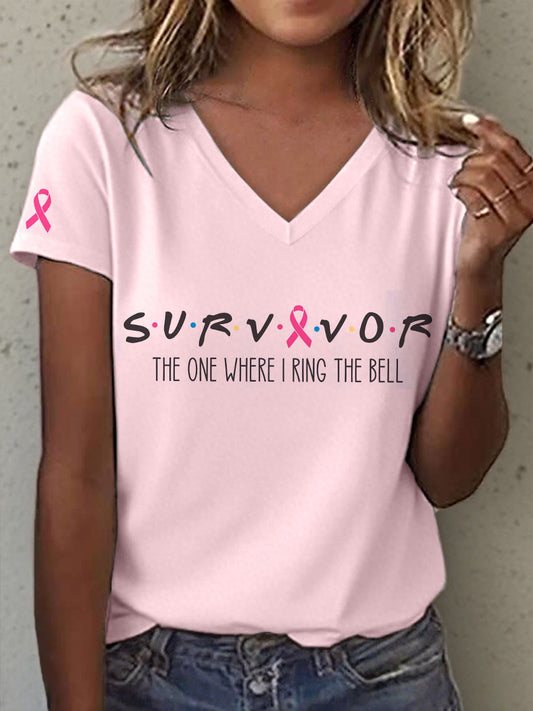 Women's Survivor The One When I Ring The Bell Print V-Neck T-Shirt