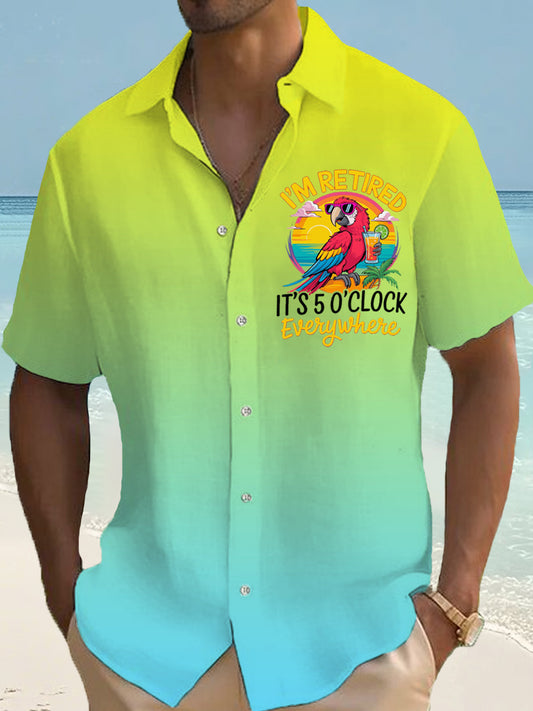 Men's I‘m Retired It‘s 5 O'clock Everywhere Parrot Casual Short Sleeve Shirt