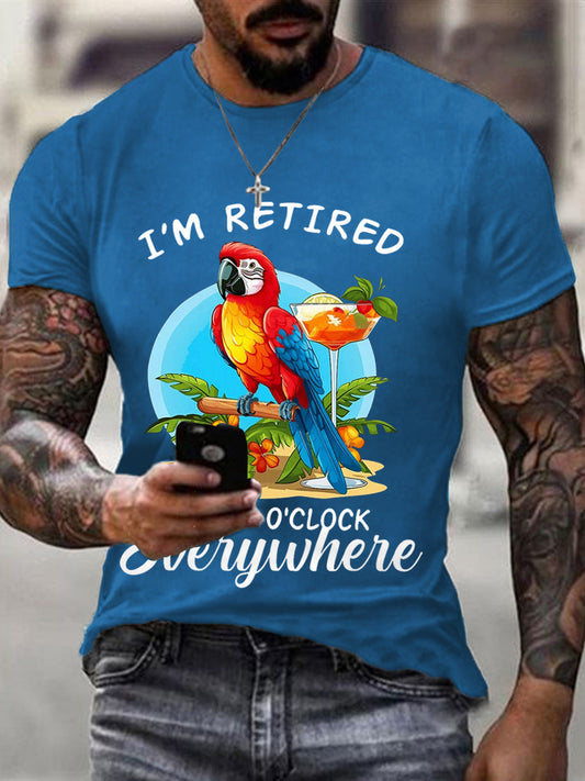 Men's I‘m Retired It‘s 5 O'clock Everywhere Parrot Print Casual Tee
