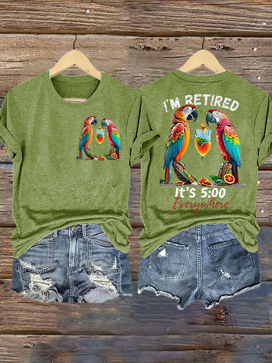 Women's It‘s 5 O'clock Everywhere Print Casual Iron On Short Sleeve T-Shirt