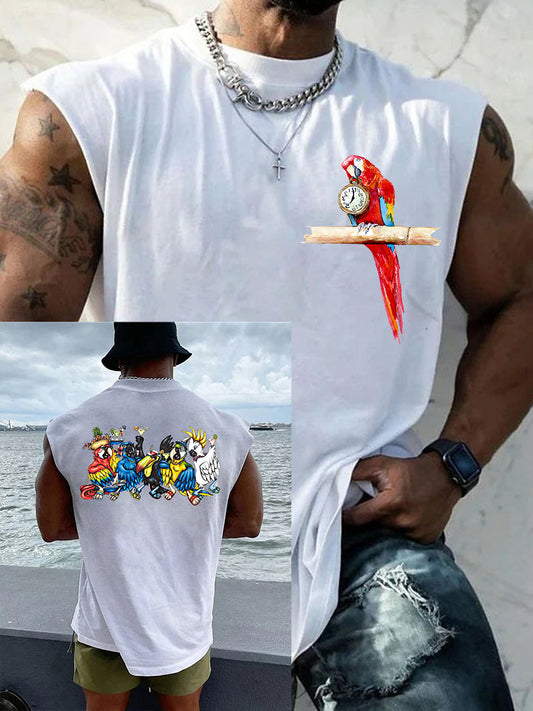 Men's I'm Retired It's 5 O'clock Everywhere Parrot Print Casual Sleeveless Tee