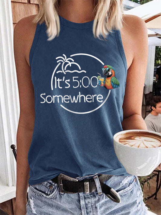 Women's It‘s 5 O'clock Somewhere Parrot Print Casual Vest