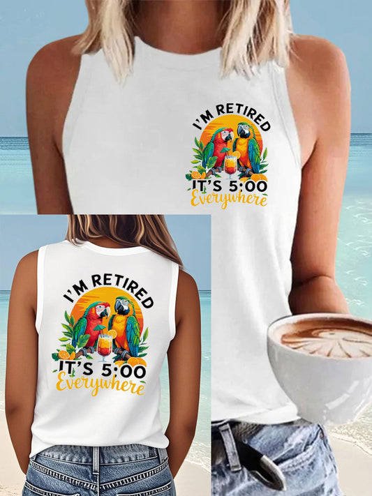 Women's It‘s 5 O'clock Everywhere Print Casual Faux Cotton Vest