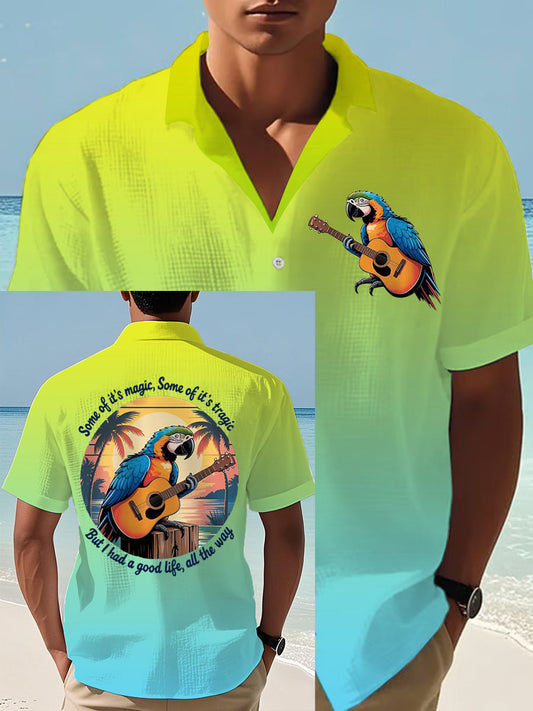 Men's Some Of It’s Magic Some of It’s Tragic, But I Had A Good Life,All The Way Parrot Guitar Print Casual Waffle Short-Sleeve Shirt