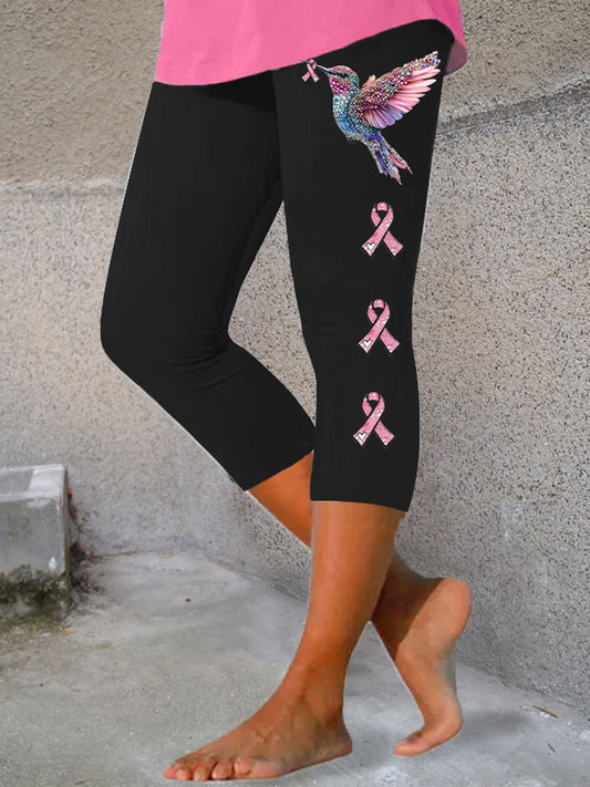 Women's Pink Ribbon Print Casual Leggings
