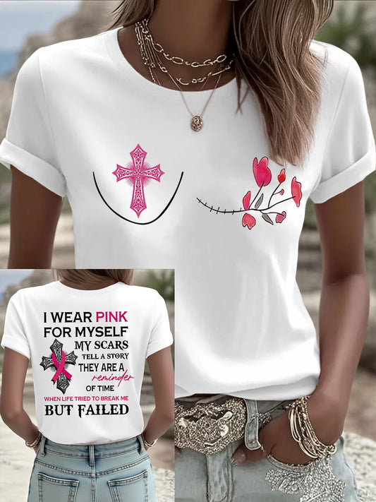 Women's Breast Cancer Awareness I Wear Pink For Myself Print Casual T-Shirt