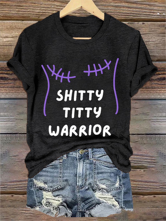 Women's Shitty Titty Warrior Breast Cancer Awareness Support Tee