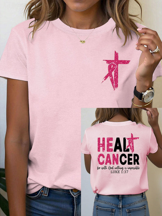 Women's Breast Cancer Awareness Heal Cancer Inspirational Luke 1:37 T-Shirt