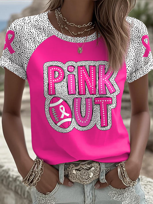 Women's Breast Cancer Awareness Pink Out Football Printed T-shirt
