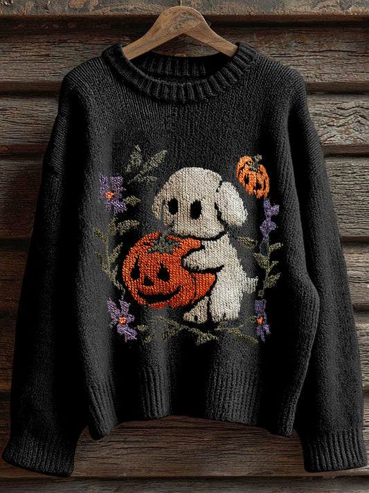 Women's Halloween Dog Pumpkin Art Print Sweatshirt