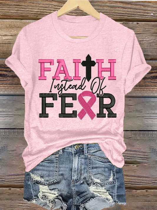Women's Breast Cancer Awareness Faith Instead of Fear Short Sleeve T-Shirt