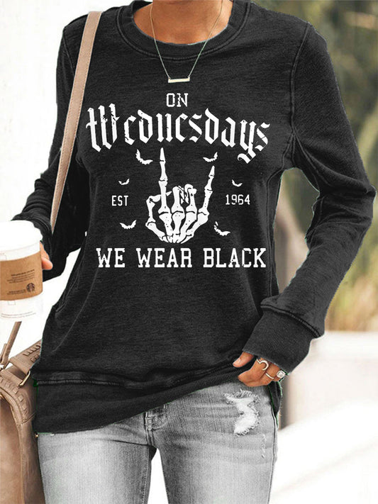 Women's On Wednesdays We Wear Black Halloween Horror Party Casual Sweatshirt