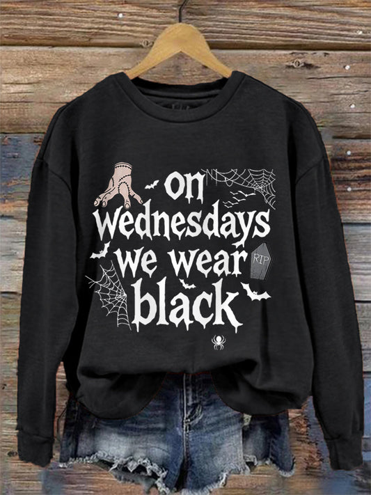 Women's On Wednesdays We Wear Black Halloween Horror Party Casual Sweatshirt