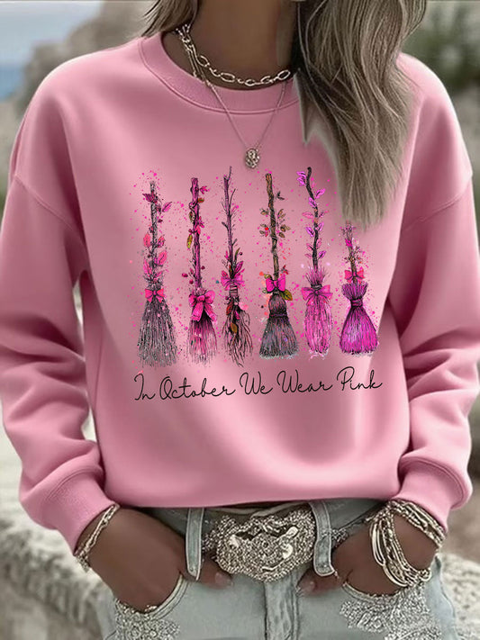 Women's Breast Cancer Awareness In October We Wear Pink Printed Casual Sweatshirt