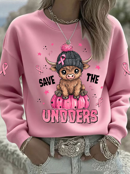 Women's Breast Cancer Awareness Pink Ribbon Print Casual Sweatshirt