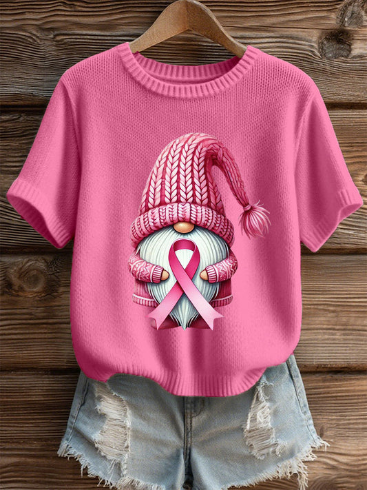 Women's Pink Ribbon Print Casual T-shirt