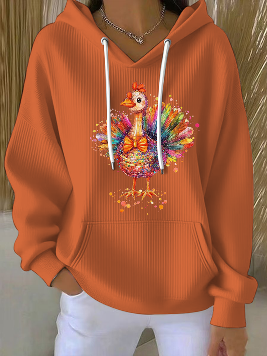 Women's Thanksgiving Turkey Print Casual Hoodie