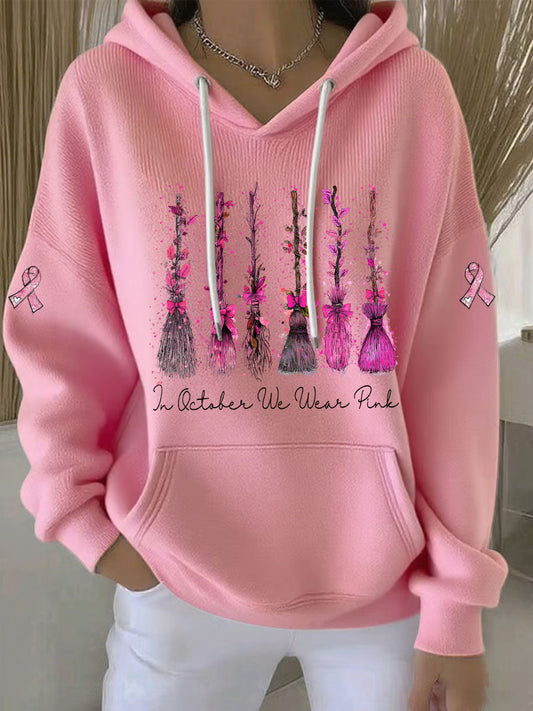 Women's In October We Wear Pink Printed Casual Hoodie