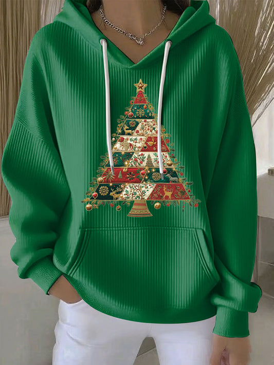 Women's Christmas Tree Print Casual Hoodie