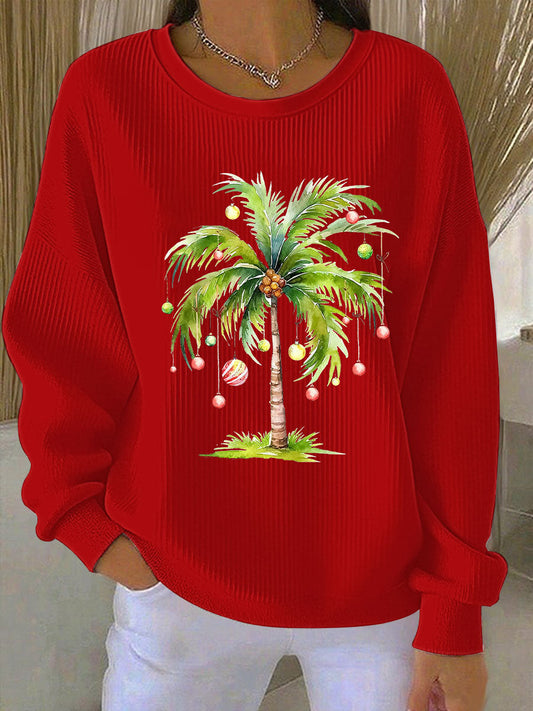 Women's Tropical Palm Christmas Tree Print Casual Sweatshirt
