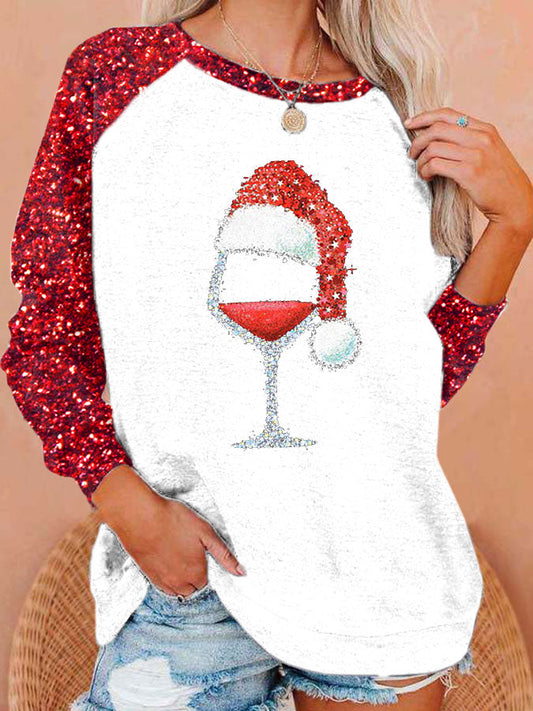 Women's santa hat Printed raglan sleeve sweatshirt