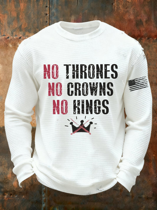 Men's No Thrones No Crowns No Kings Printed Waffle Long Sleeve T-Shirt