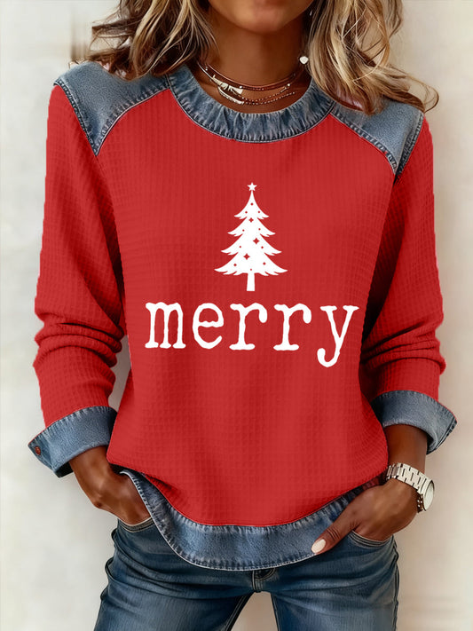 Women's Merry Christmas Tree Print Casual Sweatshirt