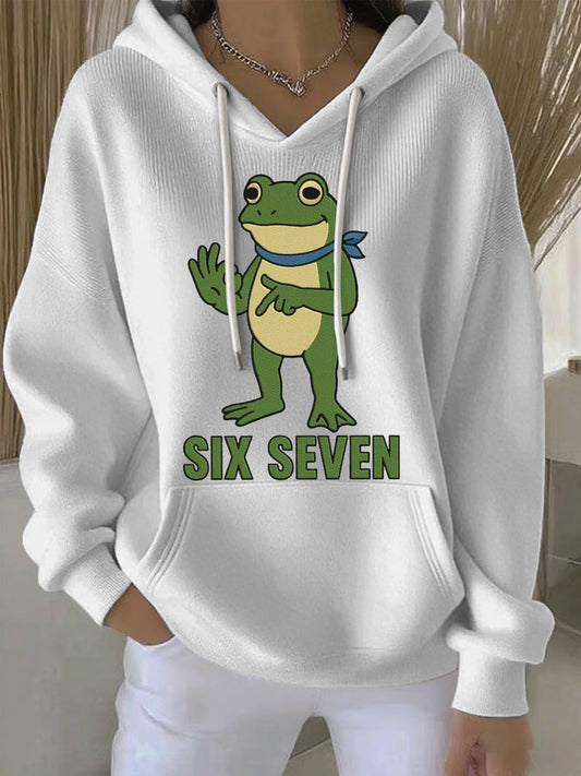 Women's Funny 67 Six Seven Portland Frog Printed Hoodie