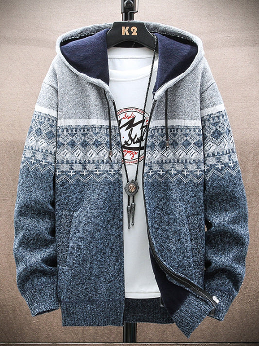 Men's Icelandic Sweater Zip-Up Knitted Hooded Jacket
