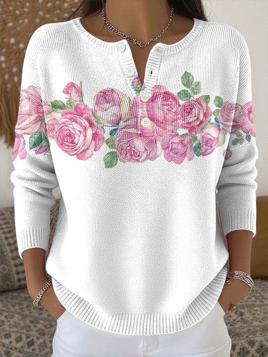 Women's Plants Flowers Print Knit Top