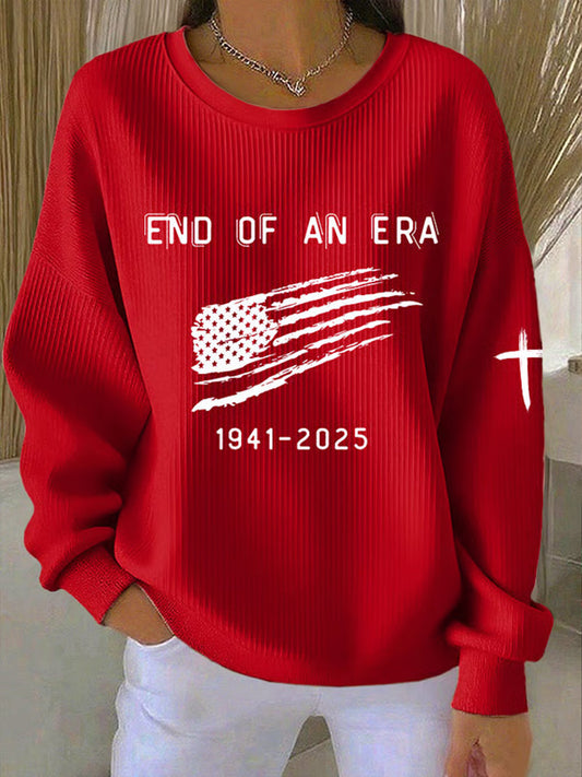 Women's End Of An Era Print Ribbed Round-Neck Sweatshirt