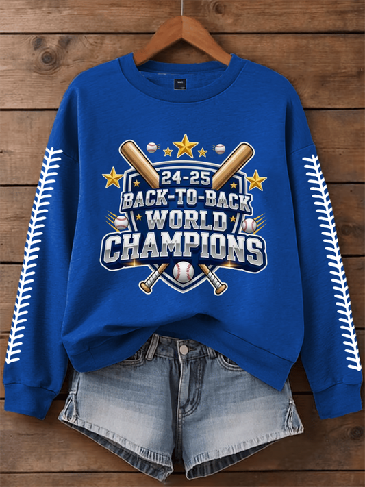 Women's Back To Back World Champions Baseball Print Regular Sweatshirt