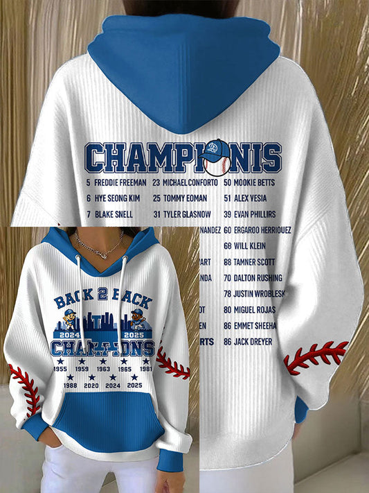 Women's Baseball Lover Champion Back 2 Back Printed Hoodie