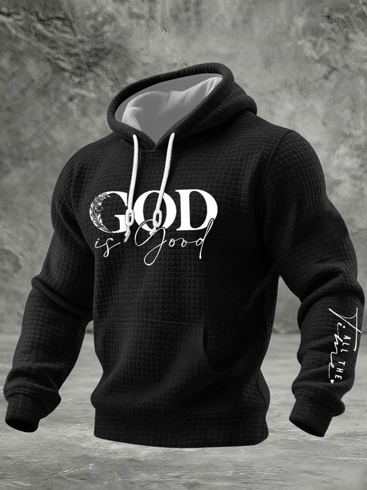 Men's God Is Good All The Time Checkered Cotton Hoodie