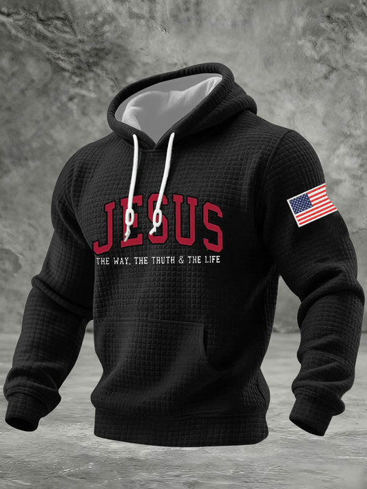 Men's Jesus The Way The Truth The Life Checkered Cotton Hoodie