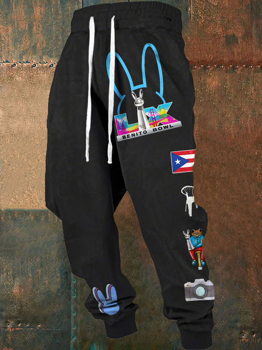 Men's Bunny Football Music Lover Printed Pants