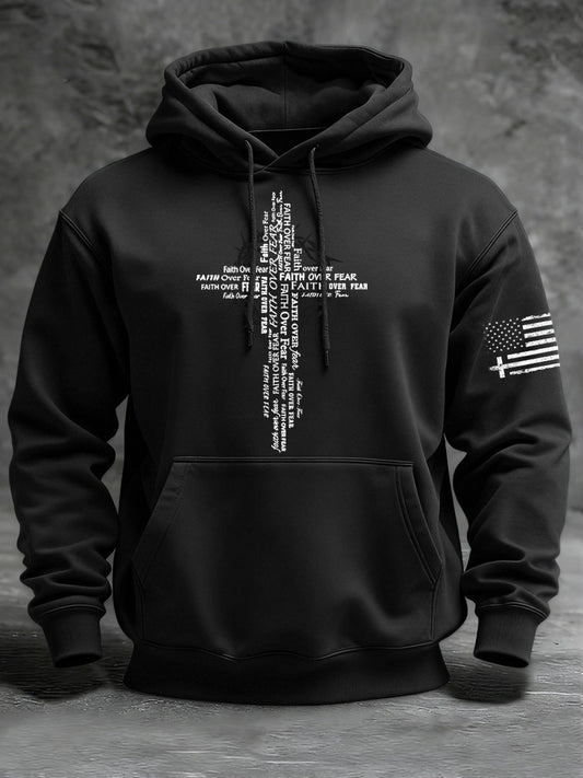 Men's Faith Over Fear Print Casual Hoodie