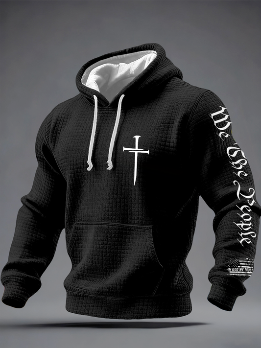 Men's Faith Print Checkered Cotton Hoodie