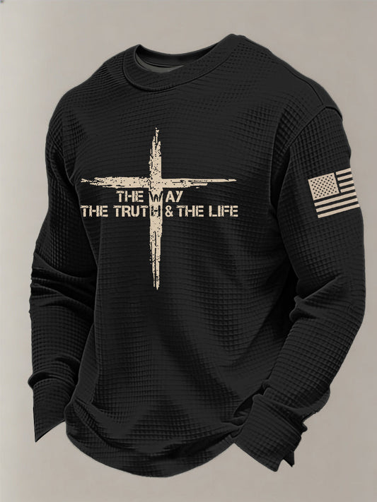 Men's Christian The Way The Truth The Life John 14:6 Cross Waffle Long Sleeve T-Shirt