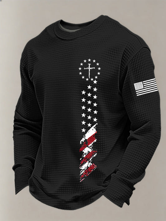 Men's Faith Cross Flag Waffle Long Sleeve T-Shirt