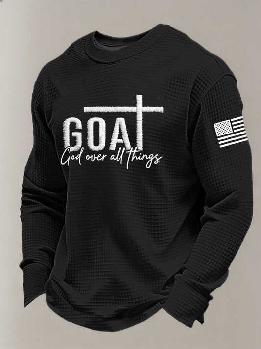Men's Vintage God Over All Things Cross Waffle Long Sleeve T-Shirt