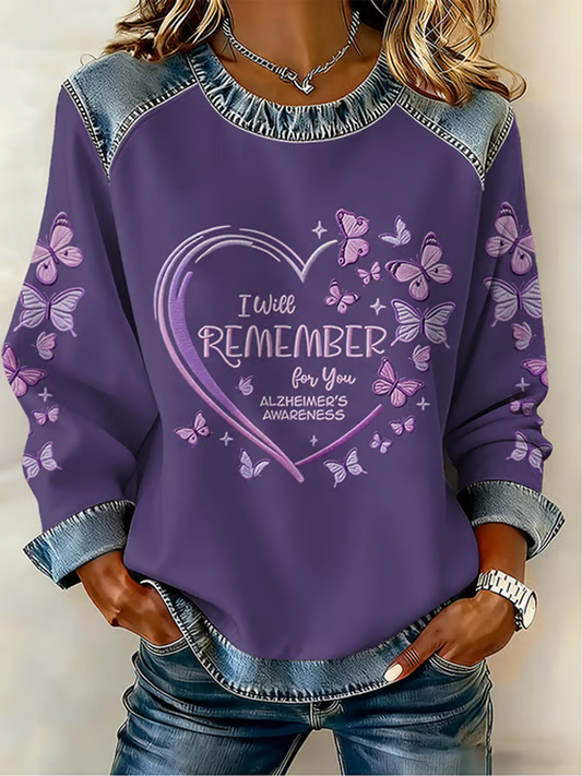 Women'S Casual Alzheimer'S "I Will Remember For You" Printed Sweatshirt