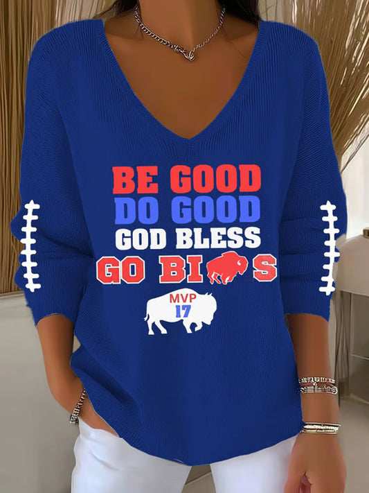 Women's Be Good Do Good God Bless Go Buffalo Football Fans Lovers Gameday Casual Long-Sleeve Top