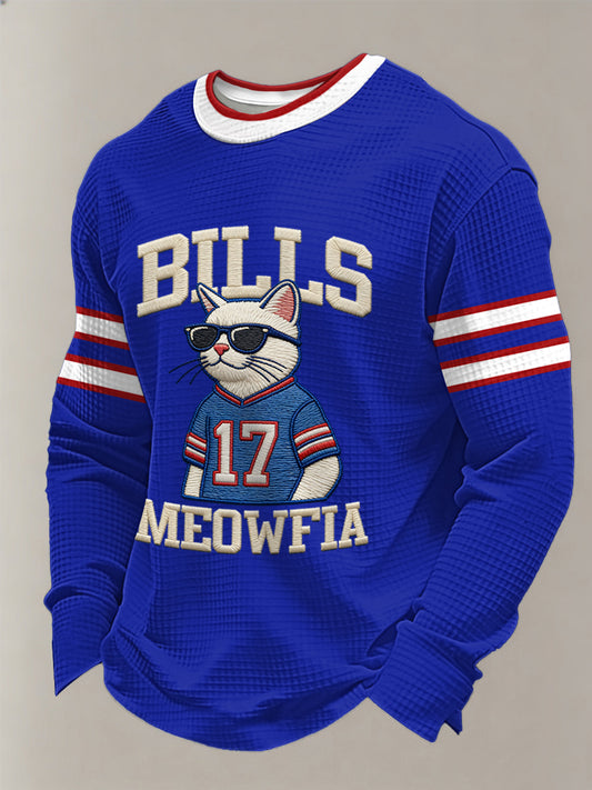 Men's Funny Bills Meowfia Football Fans Gameday Casual Waffle Long Sleeve T-Shirt