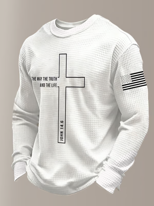 Men's Retro Faith Printed Waffle Long Sleeve Top