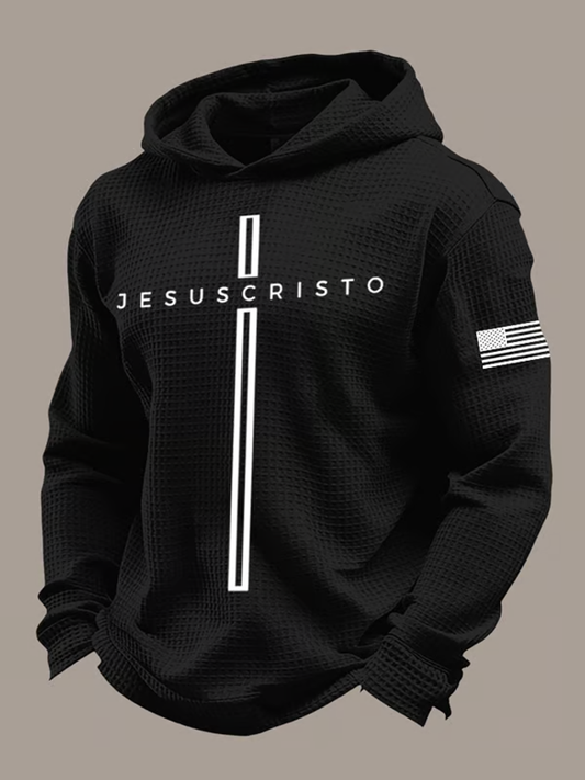 Men's Retro Faith Printed Waffle Long Sleeve Top