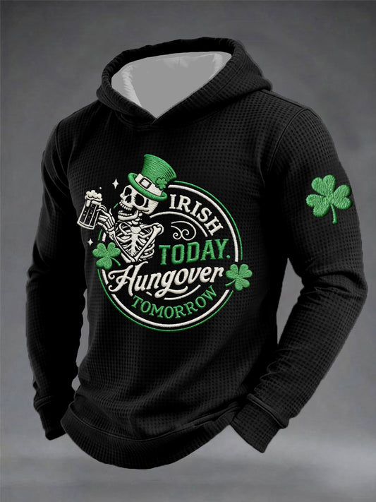 Men's Funny St. Patrick's Day Irish Today Hungover Tomorrow Print Casual Waffle Hoodie