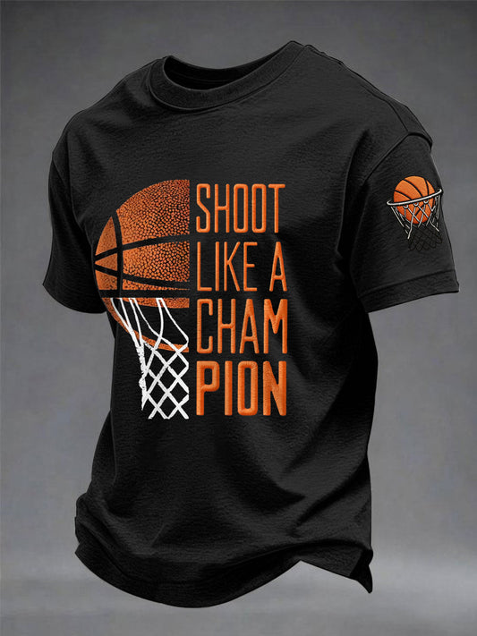 Men's Shoot Like A Champion Print Basketball Lovers Gameday Casual Tee