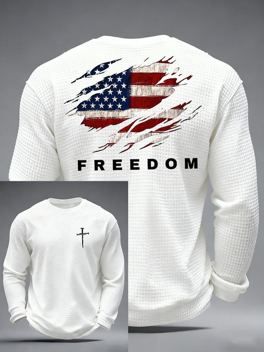 Men's Christian Freedom Cross Flag Waffle Long Sleeve T-Shirt