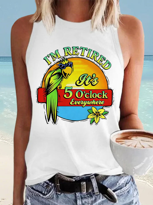 Women's I'm Retired It's 5 O'clock Everywhere Parrot Print Casual Vest